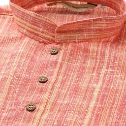 RAJUBHAI HARGOVINDAS Men Coral Pink & White Pure Cotton Kurta with Pyjamas image 4
