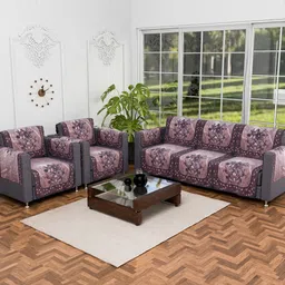 Myntra Elegant Homes Brown & Grey 16 Pieces Printed Cotton 5-Seater Sofa Covers With Arms-picture-34