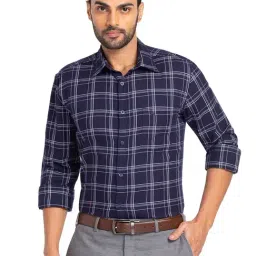 Parx Navy Slim Fit Check Shirt-image-27