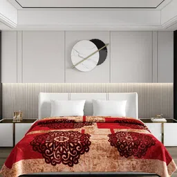 Monte Carlo Red & Cream Ethnic Motifs Printed Heavy Winter Double Bed Blanket 691 GSM image 5