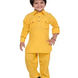AJ Dezines Kids Yellow Regular Fit Full Sleeves Kurta Set-picture-15