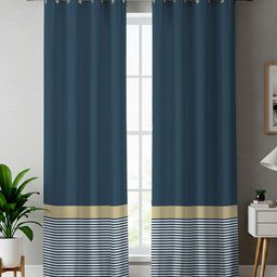 URBAN SPACE Teal & White 2 Pieces Striped Pure Cotton Door Curtains-picture-8