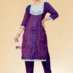 snizvi Women Regular Thread Work Kurta with Trousers-picture-16