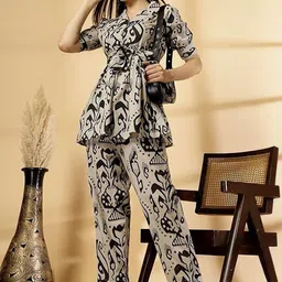Style Heaven Beige Pure Cotton Printed Co-Ord Set image 5