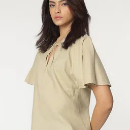 Marks & Spencer Flared Sleeve Linen Styled Back Top image 3