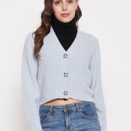 MADAME Light Blue Regular Fit Sweater-picture-4