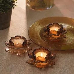 Pure Home and Living Amber Lotus Shaped Tea Light Holders - Set of 3-picture-20