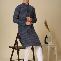 RAJUBHAI HARGOVINDAS Men Striped Cotton Kurta with Churidar image 4