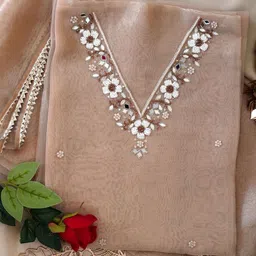 Achrangi Embroidered Mirror Work Organza Unstitched Dress Material-image-56