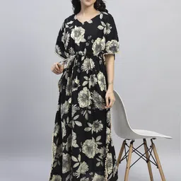 SEPHANI Women Floral Printed Pure Cotton Kaftan Maxi Nightdress-image-38