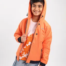 Pine Kids Full Sleeves Quilted Hooded Jacket For Light Winter Solid - Orange-image-16