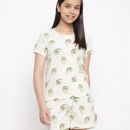 Lil Tomatoes Half Sleeves Avocados Printed Night Suit - Cream-picture-10