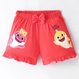 Bodycare Cotton Knit Shorts with Bow Applique & Baby Shark Print - Radiant Red-picture-11