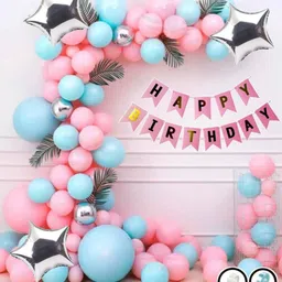 Surprise Decor Birthday Decoration Items - 61 Pcs Birthday Decoration Kit - Happy Birthday Banner, Silver Stars, Silver Chrome Balloons, Pastel Balloons, Arch Strip, Glue Dot Strip-image-16