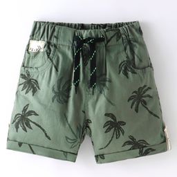 Little Kangaroos Woven Denim Shorts with Tree Print  - Olive Green-picture-20