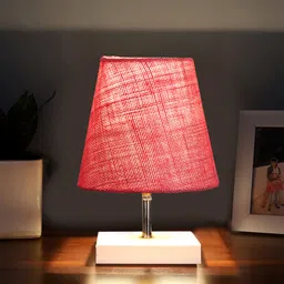 Devansh Jute Square White Wood Table Lamp - Pink-picture-15