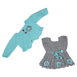 Windrop Solutions Full sleeves Floral Embroidered Crocheted Sweater With Shrug - Grey-picture-10