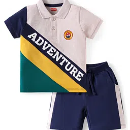 Babyhug Single Jersey Knit Half Sleeves Polo T-Shirt & Shorts Set With Adventure Print - Multicolor & Navy Blue-picture-31