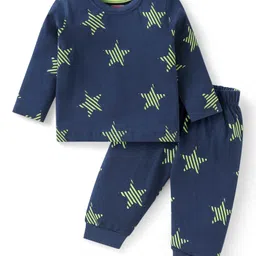 Babyhug Cotton Knit Full Sleeves Star Printed Night Suit - Navy Blue-picture-24