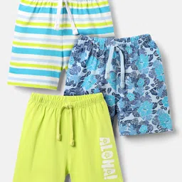 Babyhug Single Jersey Knit Striped Floral & Text Printed Shorts Pack Of 3 - Blue Light Green & Sky Blue-picture-16