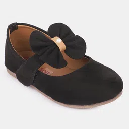 Mine Sole Bow Applique Detailed & Pearl Embellished With Velco Closure Mary Jane Ballerinas - Black-picture-21
