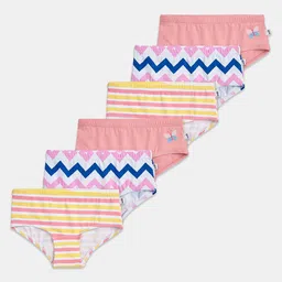 Plan B Cotton Elastane Pack Of 6 Chevron & Buttefly Printed Panties - Pink Blue & White-picture-14