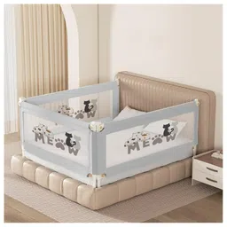 Kids Station Foldable Bed Rail Guard 3 Side, Grey (180 x 150 cm) Adjustable Height Baby Safety Barrier for Queen Size Bed (6ft x 5ft, Basic)-picture-37