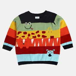MINI KLUB Cotton Knit Full Sleeves Animal Design Sweatshirt - Blue & Red-picture-35