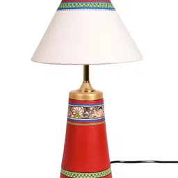 AAKRITI ART CREATIONS Table Lamp Red Earthen Handcrafted with White Shade.-picture-19