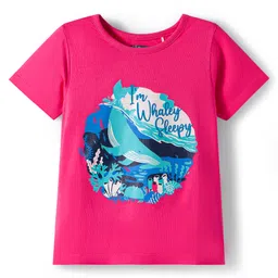 Pine Kids Single Jersey Knit Half Sleeves Night Suit With Whale Print - Blue & Dark Pink image 2
