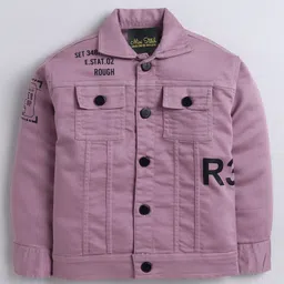 Ministitch Denim Woven Full Sleeves Typography Printed Jacket With Tee - Onion Pink image 3