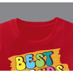 KAVEE Pure Cotton Friendship Day Theme Half Sleeves Best Friend Squad Text Printed Tee - Red image 4