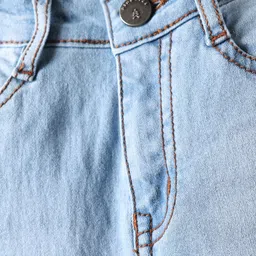 Pine Kids Woven Full Length Washed Denim Jeans With New York Print - Light Blue image 3