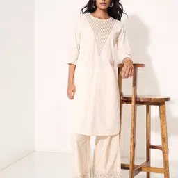 RANGMANCH BY PANTALOONS Floral Embroidered Round Neck A-Line Kurta-picture-15