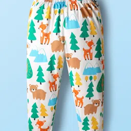 Babyhug Cotton Knit Full Sleeves Co-ords Night Suit with Jungle Theme Print - White image 4