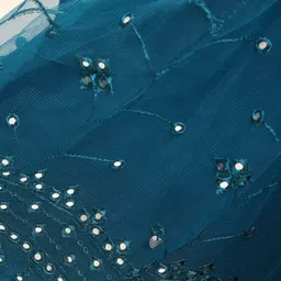 Babyhug Half Sleeves Embroidered Choli Lehenga And Dupatta - Teal image 5