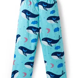 Pine Kids Single Jersey Knit Half Sleeves Night Suit With Whale Print - Blue & Dark Pink image 5