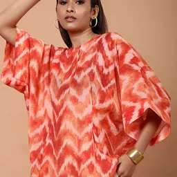 Tamiska By Narendra Kumar Geometric Printed Kimono Sleeve Kaftan Top image 3