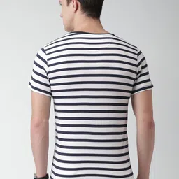 Mast & Harbour Men Navy & White Striped Round Neck T-shirt image 5