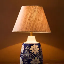 Fabindia Blue & Brown Printed Ceramic Contemporary Frusturical Shaped Table Lamp With Bulb-image-23