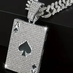 Krelin Men Silver Plated Crystal Studded Hip Hop Playing Card Pendant With Chain image 2