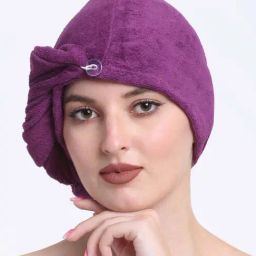 Creeva Luxury Purple Cotton 380 GSM Hair Wrap-picture-8
