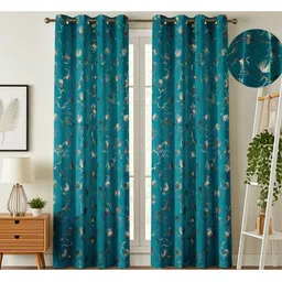 GEET CREATIONS Teal & White Set of 2 Floral Long Door Curtain-picture-35