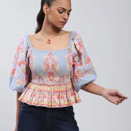 Label Ritu Kumar Blue Floral Print Peplum Top-picture-42
