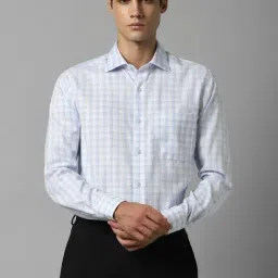 Louis Philippe Permapress Blue Cotton Regular Fit Checks Shirt-image-36