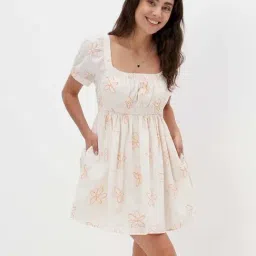 American Eagle Outfitters White Cotton Printed A-Line Dress-picture-31