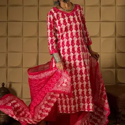 Indo Era Women Paisley Printed Regular Pure Cotton Kurta with Trousers & With Dupatta-picture-39