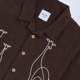 HOP Kids by Westside Dark Brown Embroidered Resort-Fit Cotton Shirt image 5
