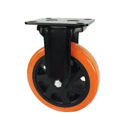 Muvall Castor Wheel Orange Polyuretahane (PU) With Galvanised Iron Electrophoretic Finish Pressed Mild Steel Castor Fixed Type 150 mm Dia. x 38 mm Width, PSTP F 150 38 BPUB-picture-37