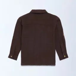 HOP Kids by Westside Dark Brown Embroidered Resort-Fit Cotton Shirt image 4